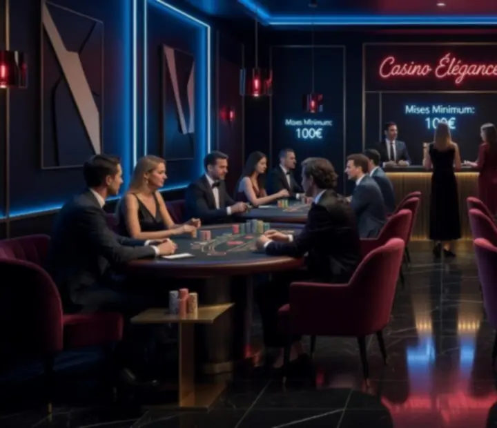 Ambiance blackjack avec n&eacute;ons color&eacute;s et lumi&egrave;res de nuit