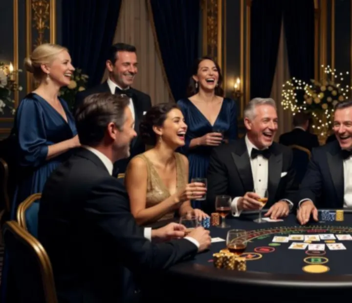 Invit&eacute;s r&eacute;unis autour d'une table de blackjack lors d'un &eacute;v&eacute;nement
