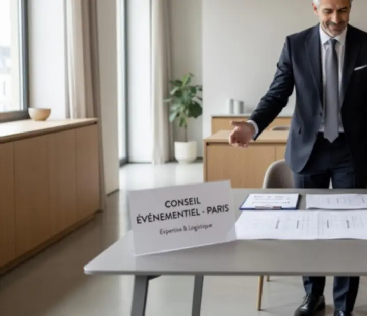 Consultant événementiel présentant un concept d'événement à un client d'entreprise