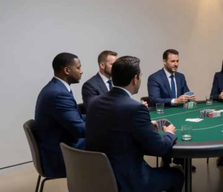 Ambiance poker lumineuse et minimaliste dans un environnement d'entreprise