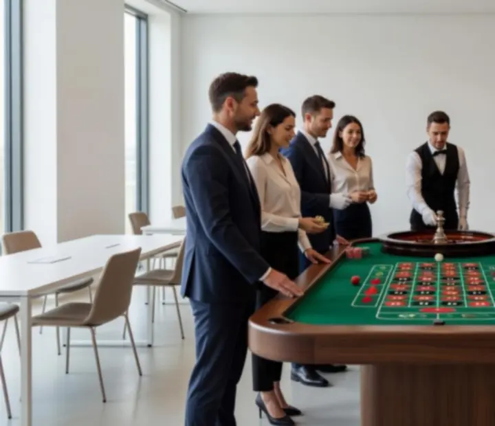 Table de Roulette dans un espace événementiel corporate lumineux et minimaliste