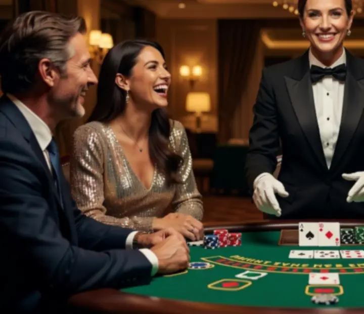 Croupier professionnel animant une table de blackjack