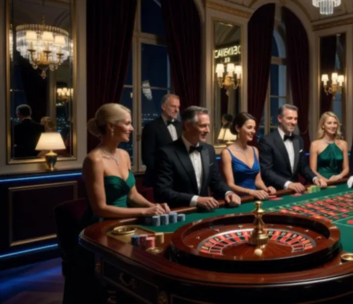 Table de Roulette élégante entourée d'invités lors d'une soirée casino immersive